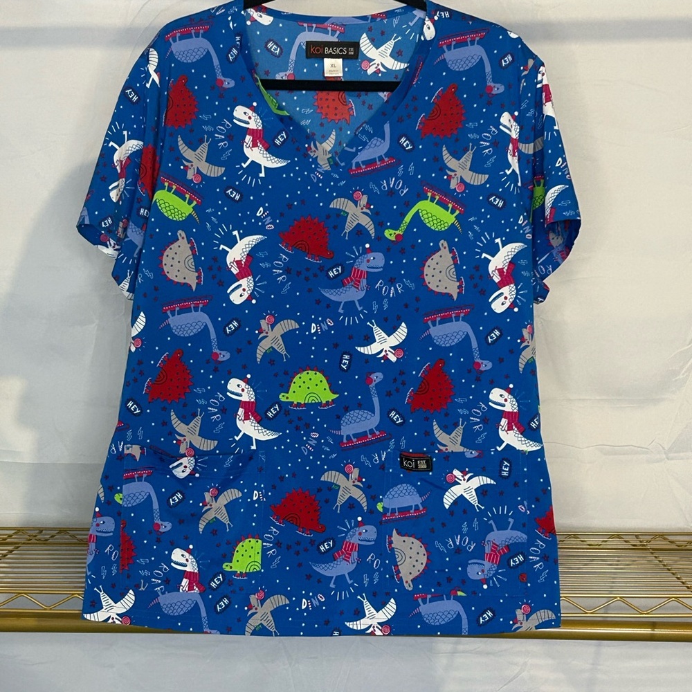 Koi Blue Printed Scrub Top.